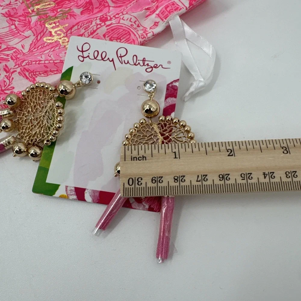 LILLY PULITZER STATEMENT DROP EARRINGS TASSEL SEA DREAMER‎ AURA PINK NEW NWT $58